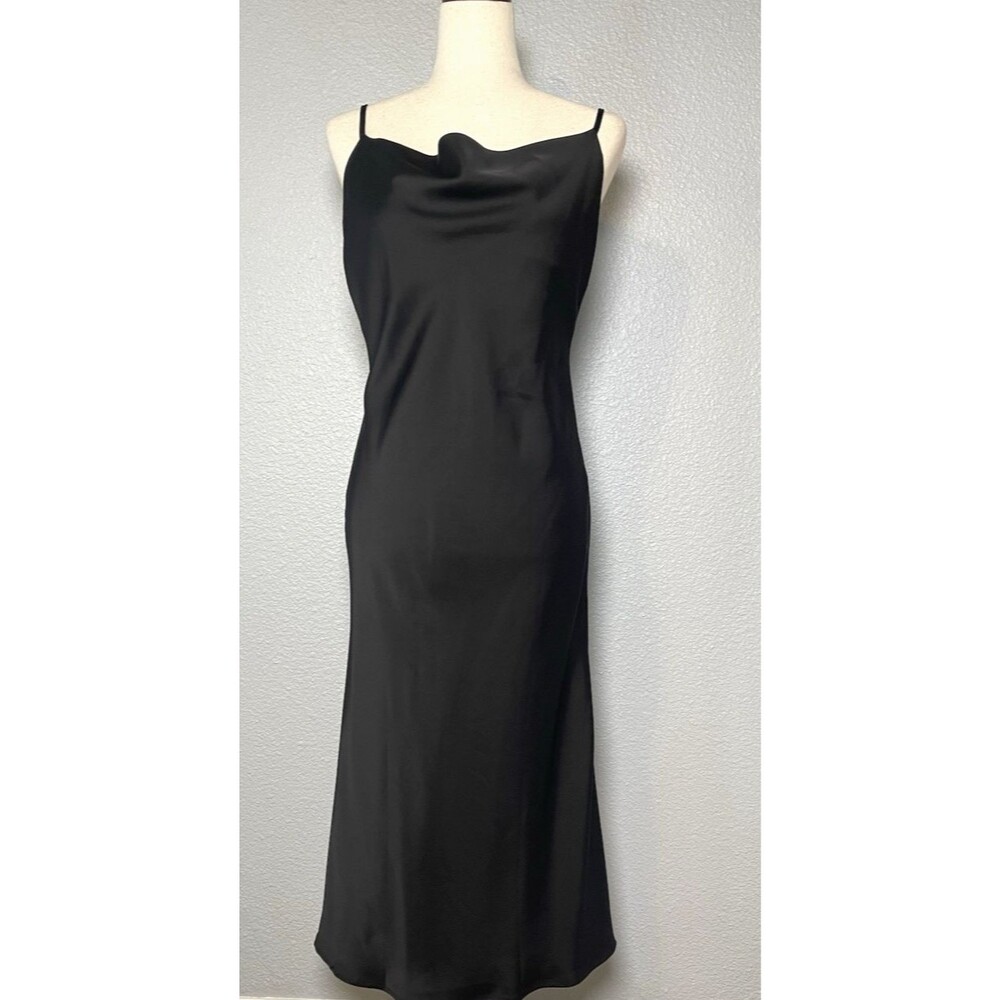 Tsher womens black bodycon elegant sexy spaghetti strap midi dress sz M party